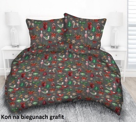 Komplet Pościeli 160x200 + 2x70x80, 100% Bawełna, 140g/m2, wzór: Koń na biegunach grafit