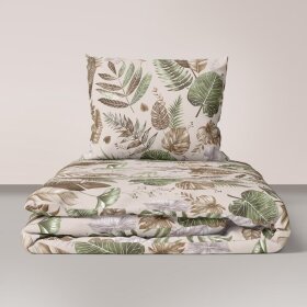 Komplet Pościeli 160x200 + 2x70x80, 100% Bawełna, 140g/m2, wzór: Paproć Beż