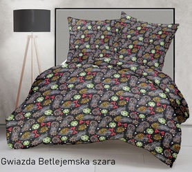 Pościel Zimowa 140x200cm, 70x80cm, 140g/m2, bawełna 100% : Gwiazda Betlejemska szara