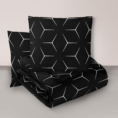 Komplet Pościeli 160x200 + 2x70x80, 100% Bawełna, 140g/m2, wzór:  MILANO CZARNO BIAŁE