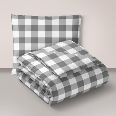 POŚCIEL HOTELOWA 140x200cm + POSZEWKA 70x80 BAWEŁNA 100% wzór:  Krata szara