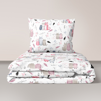 POŚCIEL DZIECIĘCA 90x120 + 40x60 100% BAWEŁNA certyfikat 2-el do Łóżeczka FAMILY CATS PINK