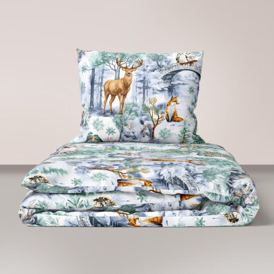 Pościel DZIECIĘCA 140x200 poszewka 50x70 dla dziecka 100% bawełna CERTYFIKAT Winter Forest Green