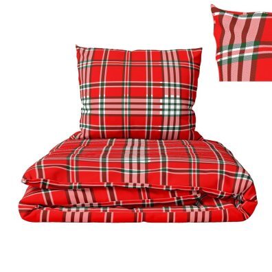 Pościel Świąteczna z kory 140x200 + 1x70x80 Bawełna 100% Bielawa Produkt Polski - Krata Czerwona