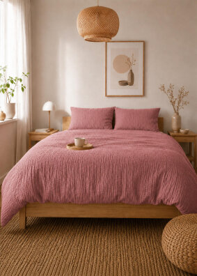 Pościel muślinowa dwuwarstwowa 160x200cm + 2x70x80cm - muślin + bawełna Vintage Rose