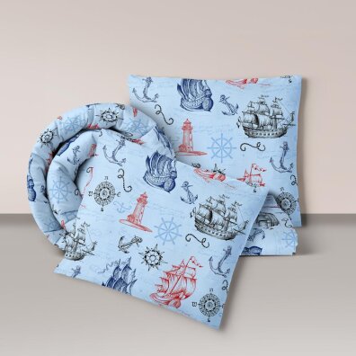 POŚCIEL Z KORY 160x200 + 2x70x80 Bawełna 100% Bielawa Produkt Polski -  bałtyk niebieski