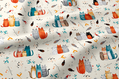 Tkanina na metry, Materiał do szycia, Tkanina, 100% BAWEŁNA, wzór: FAMILY CATS COLOR