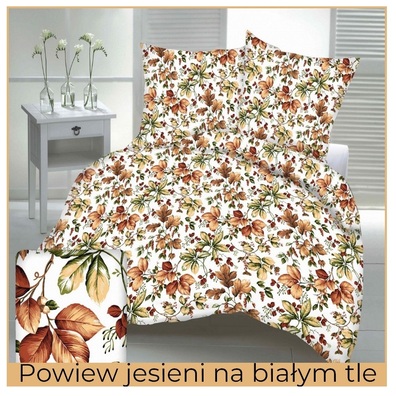 Pościel z Kory 160x200 + 2x70x80 Bawełna 100% Bielawa Produkt Polski - POWIEW JESIENI NA BIAŁYM