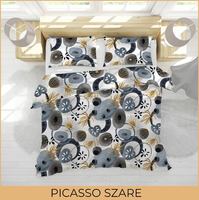 POŚCIEL HOTELOWA 140x200cm + POSZEWKA 70x80 BAWEŁNA 100% wzór: PICASSO SZARE