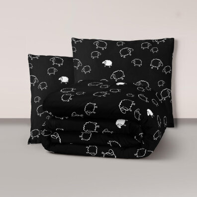 Pościel z Kory 220x200 + 2 poszewki PREMIUM 100% bawełna polska : Baranki czarne