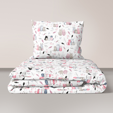 Pościel DZIECIĘCA 140x200 dla dziecka 100% bawełna CERTYFIKAT FAMILY CATS PINK