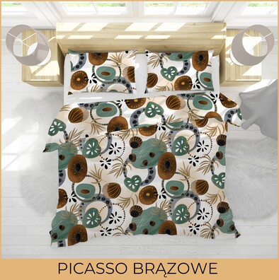 POŚCIEL HOTELOWA 140x200cm + POSZEWKA 70x80 BAWEŁNA 100% wzór: PICASSO BRĄZOWE