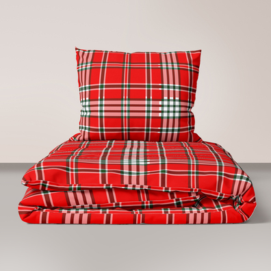 Komplet Pościeli 160x200 + 2x70x80, 100% Bawełna, 140g/m2, wzór: Krata Czerwona