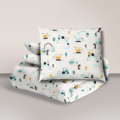 POŚCIEL DZIECIĘCA 90x120 + 40x60 100% BAWEŁNA certyfikat 2-el do Łóżeczka Koparki z Tęczą Kolor