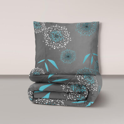 Komplet pościeli z KORY 160x200cm +1 POSZEWKA 70x80 KOMPLET PREMIUM wzór: Dmuchawiec turkus