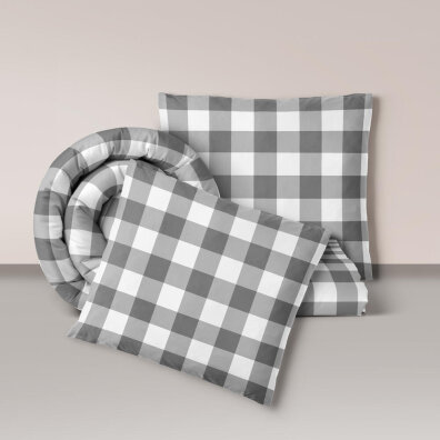 Pościel z Kory 160x200 + 2x70x80 Bawełna 100% Bielawa Produkt Polski - KRATA SZARA