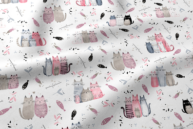 Tkanina na metry, Materiał do szycia, 100% BAWEŁNA, szer:160 cm, FAMILY CATS PINK