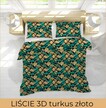 Pościel  140x200cm, 70x80cm, 140g/m2, bawełna 100% :  Liście 3D turkus złoto (3)