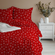 Komplet Pościeli 160x200 + 2x70x80, 100% Bawełna, 140g/m2, wzór: Białe Serca Obwódki na Czerwonym (13)