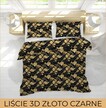 Pościel  140x200cm, 70x80cm, 140g/m2, bawełna 100% :  Liście 3D złoto czarne (3)
