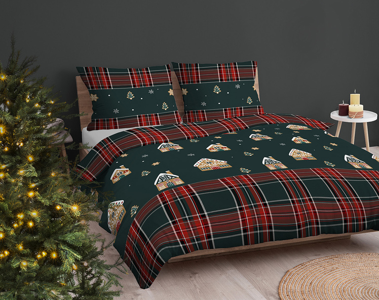 Komplet Pościeli Świątecznej 160x200 + 2x70x80, 100% Bawełna, 140g/m2, wzór: 5816 B (4)