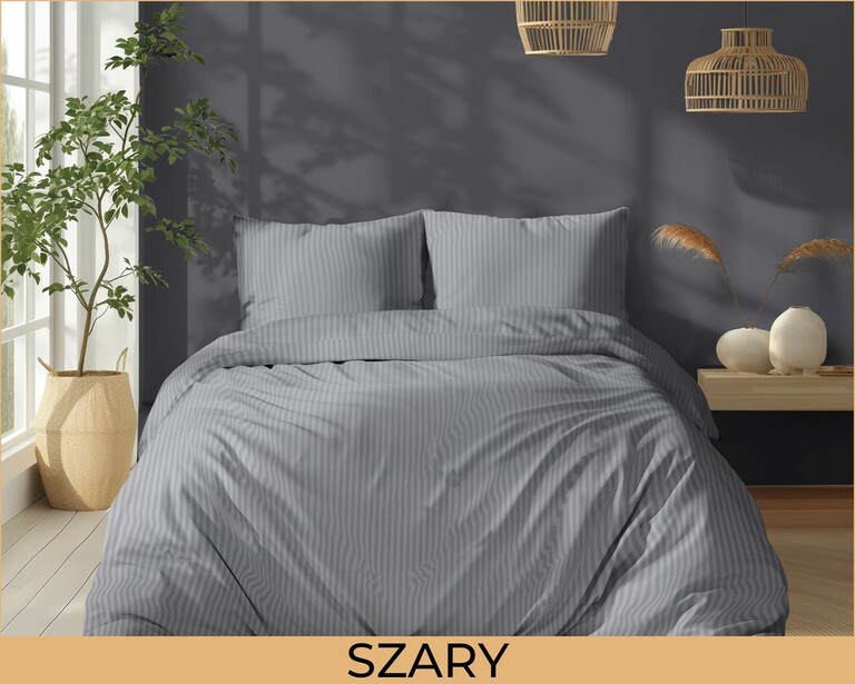 POŚCIEL HOTELOWA 160x200cm ADAMASZEK + 2x POSZEWKI 70X80 KOLOR SZARY  (2)