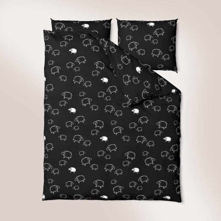 Komplet Pościeli 160x200 + 2x70x80, 100% Bawełna, 140g/m2, wzór: Baranki czarne (9)