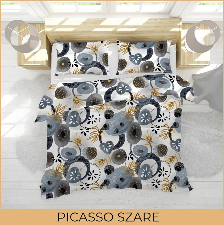 Pościel  140x200cm, 70x80cm, 140g/m2, bawełna 100% : PICASSO SZARE (1)