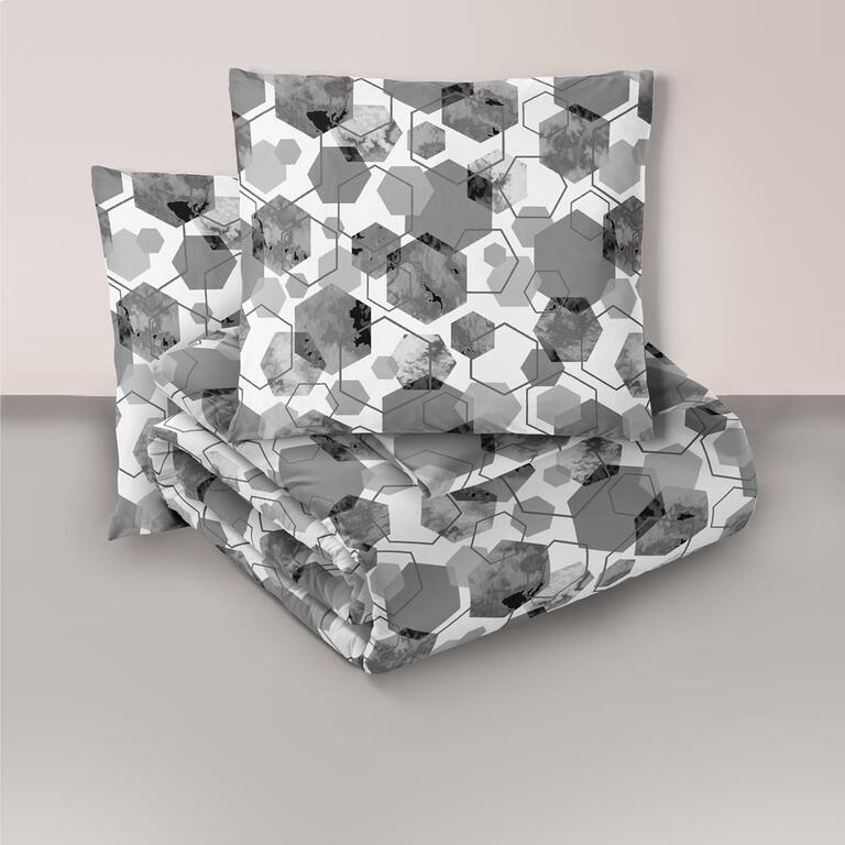 Komplet Pościeli 160x200 + 2x70x80, 100% Bawełna, 140g/m2, wzór: 1652 szary (1)