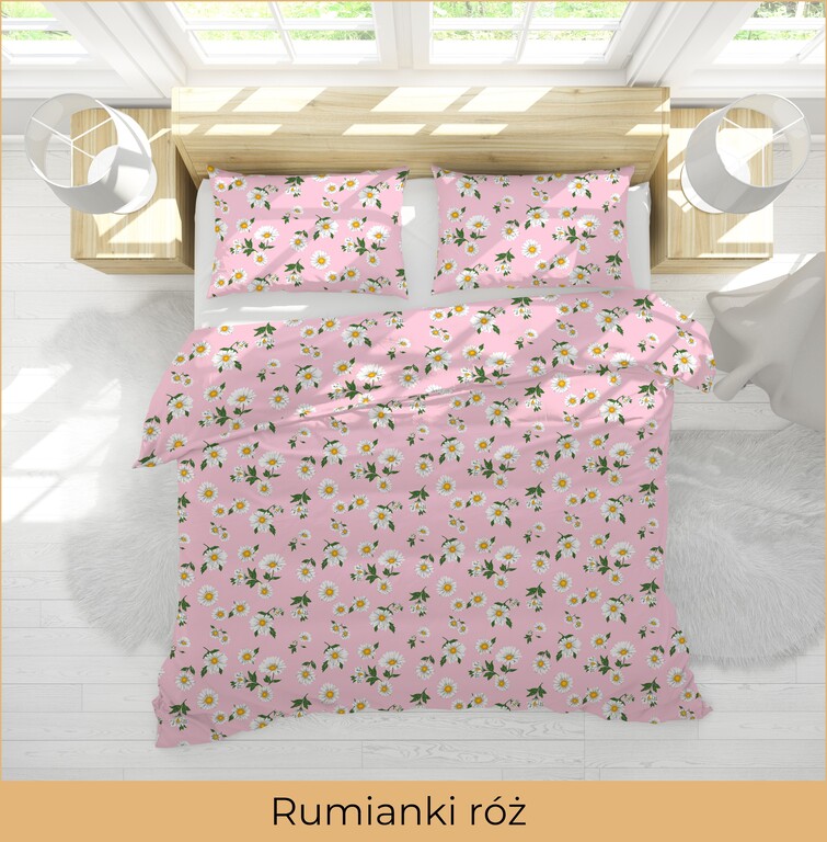 Komplet pościeli z KORY 140x200 + poszewka 70x80 POLSKI PRODUCENT - Rumianki róż (3)