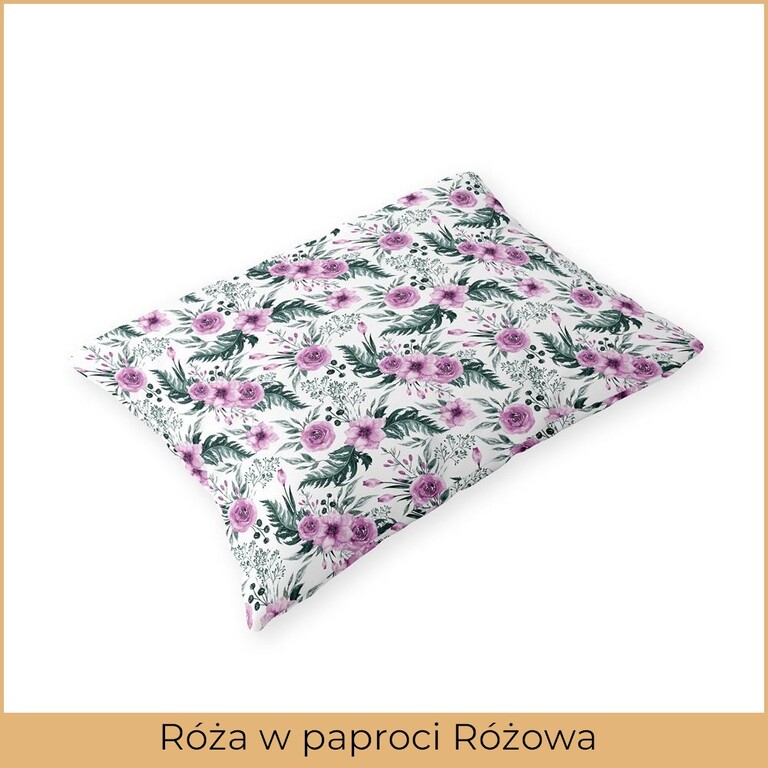 Poszewka 70x80cm na poduszkę 100% bawełna - Róża w paproci różowa (2)