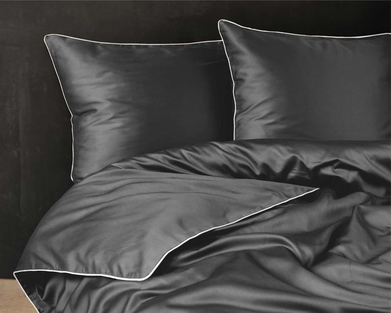 Pościel 220x200cm MAKOSATYNA - PURE, luksusowa z lamówką kolor DARK GREY (4)