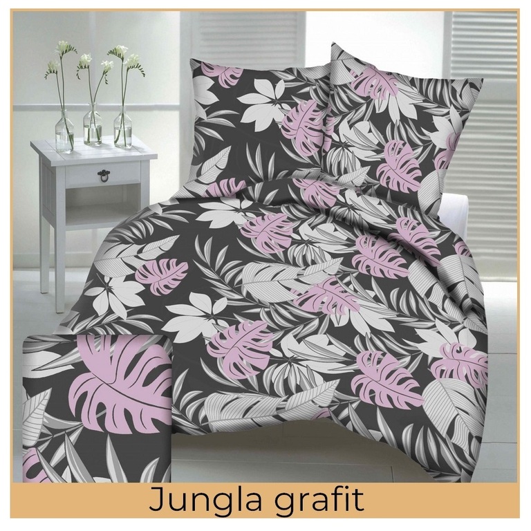 Pościel z Kory 140x200 + 1x70x80 Bawełna 100% Bielawa Produkt Polski - PRESTIGE Jungla grafit (2)