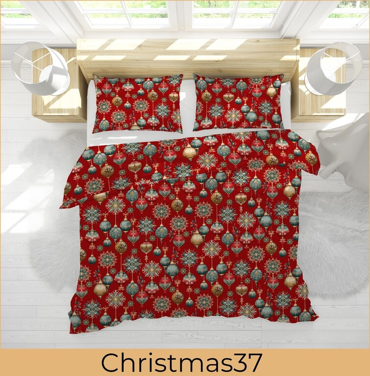 Komplet Pościeli Świątecznej 160x200 + 2x70x80, 100% Bawełna, 140g/m2, wzór: Christmas37 (7)
