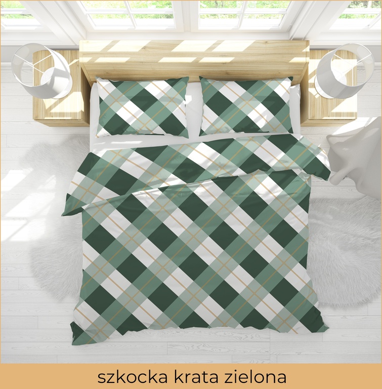Pościel  140x200cm, 70x80cm, 140g/m2, bawełna 100%  : szkocka krata zielona (3)