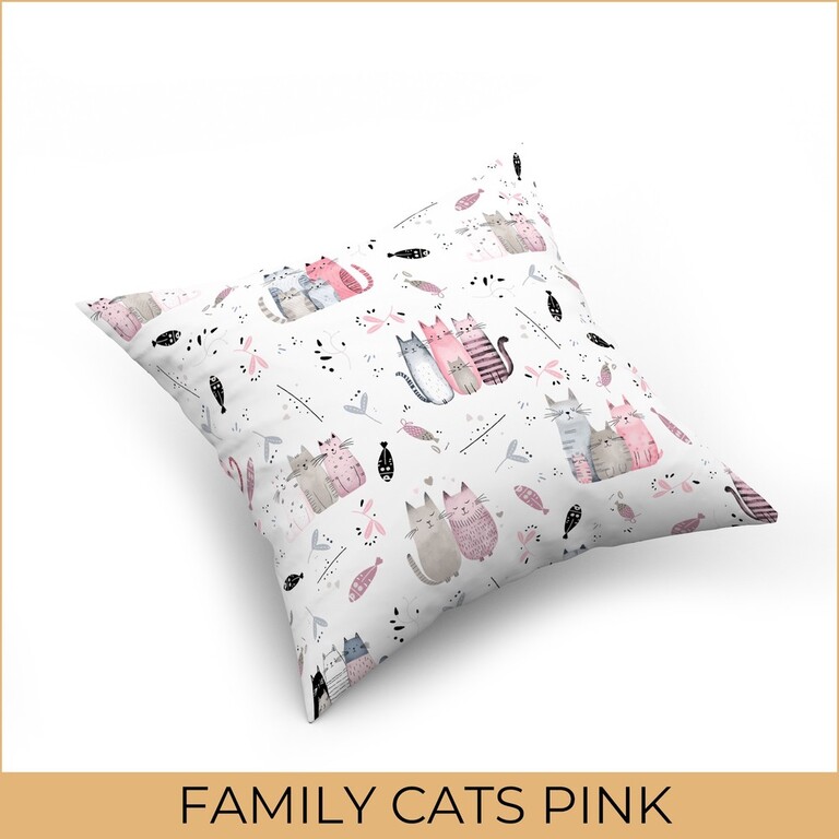 Poszewka na poduszkę jasiek 40x40 100% BAWEŁNA - FAMILY CATS PINK (2)
