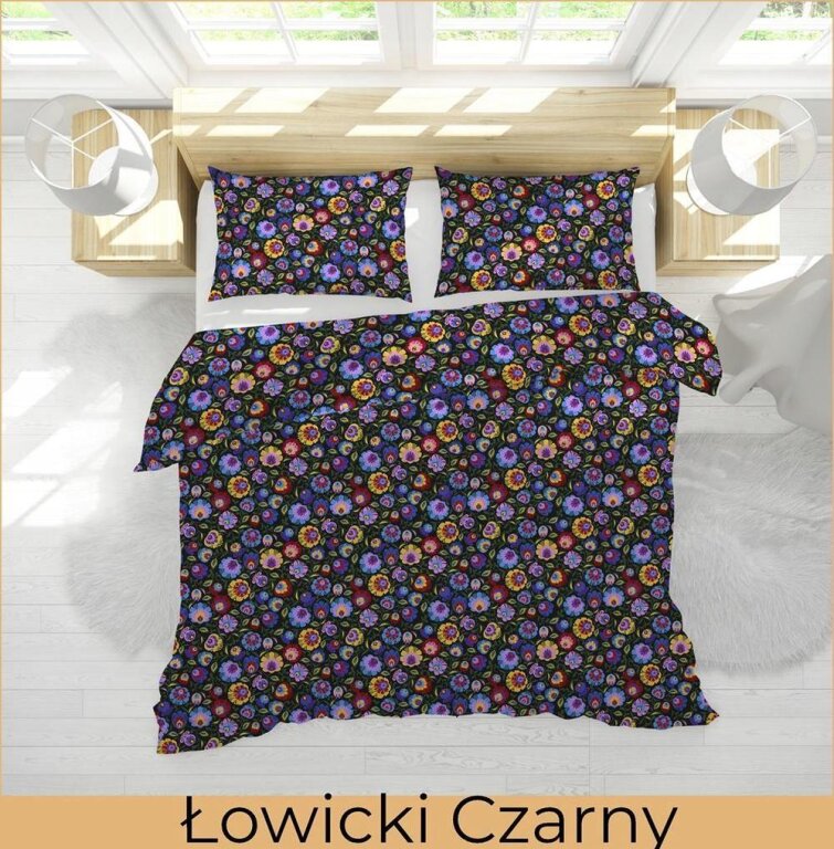 POŚCIEL Z KORY 160x200 + POSZEWKA 70x80 GRUBA POLSKA BAWEŁNA - Łowicki czarny (7)