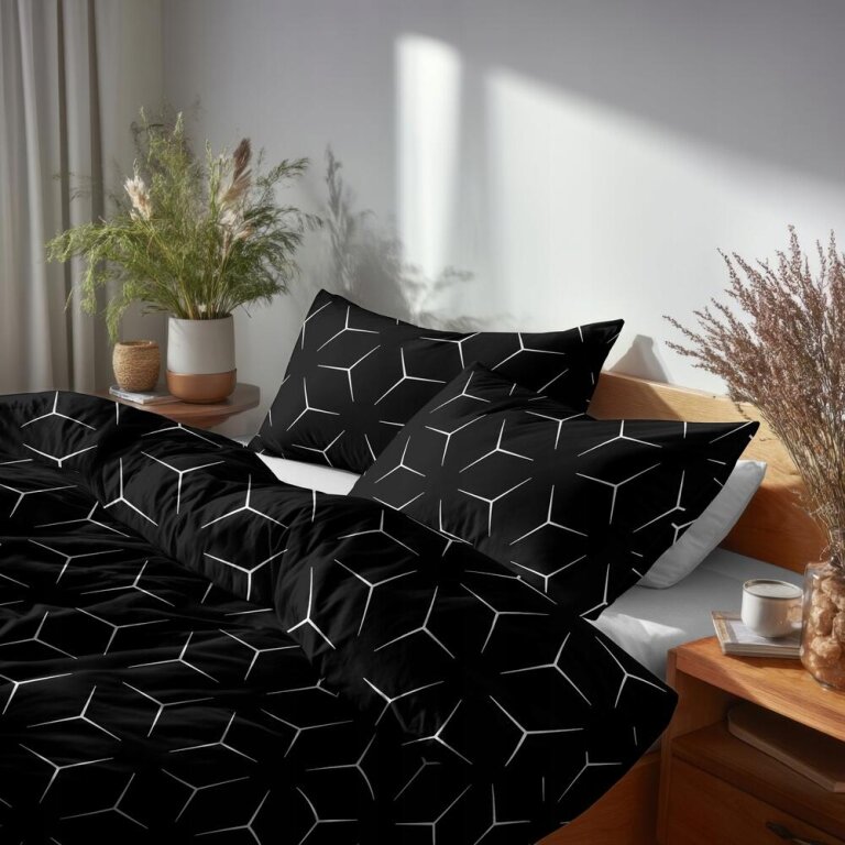 POŚCIEL Z KORY 220x200cm PREMIUM 100% BAWEŁNA KORA Milano Czarno - Białe (21)