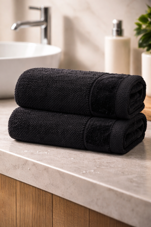 Zestaw 2x RĘCZNIK KĄPIELOWY 70x140 SPA HOTELOWY Duży Bawełniany 550g/m2 - VITO Czarny (6)