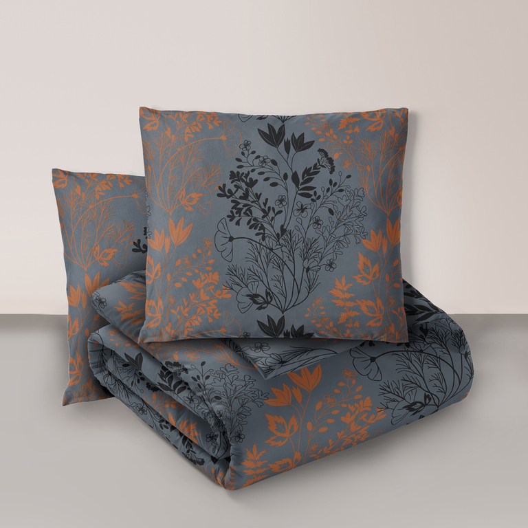 Komplet Pościeli 160x200 + 2x 70x80,  100% Bawełna, 140g/m2, wzór: Śpiąca Łąka Grafit