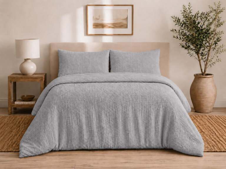 Pościel muślinowa dwuwarstwowa 160x200cm + 2x70x80cm - muślin + bawełna Grey (9)