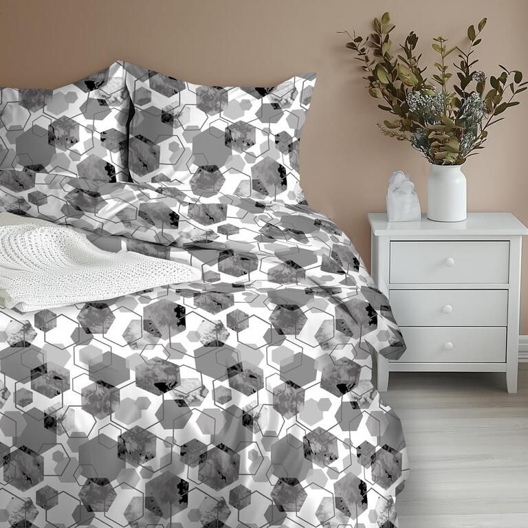 Komplet Pościeli 160x200 + 2x70x80, 100% Bawełna, 140g/m2, wzór: 1652 szary (3)