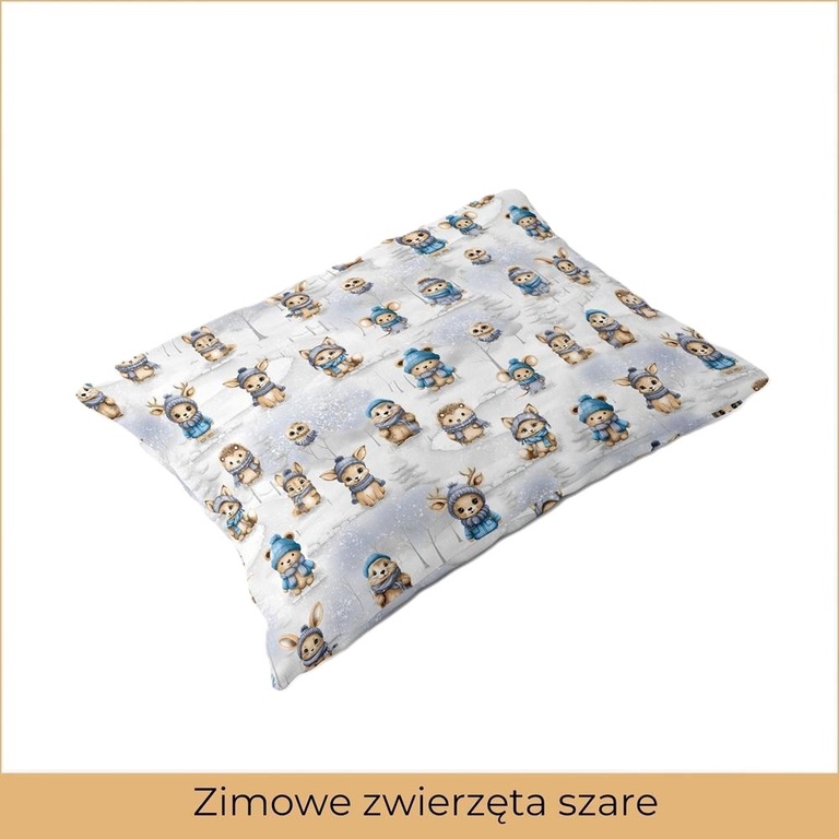 Poszewka ZIMOWA 70x80cm na poduszkę 100% bawełna, Zimowe Zwierzęta Szare (8)