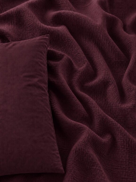 Pościel muślinowa dwuwarstwowa 220x200cm + 2x70x80cm - muślin + bawełna Burgundy (14)