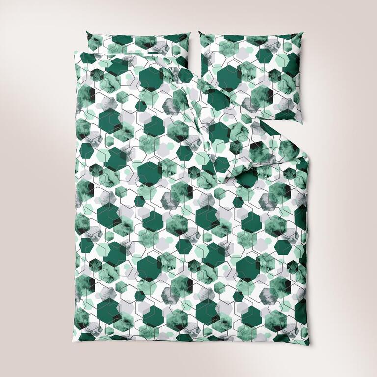 Komplet Pościeli 160x200 + 2x70x80, 100% Bawełna, 140g/m2, wzór: 1612 zielony (9)