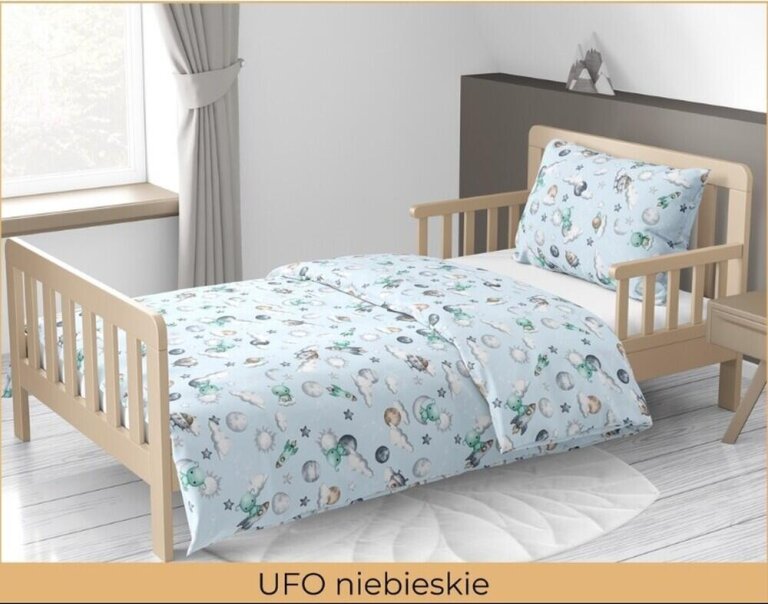 Pościel DZIECIĘCA 160x200 poszewka 50x70 dla dziecka 100% bawełna CERTYFIKAT Ufo Niebieskie (3)