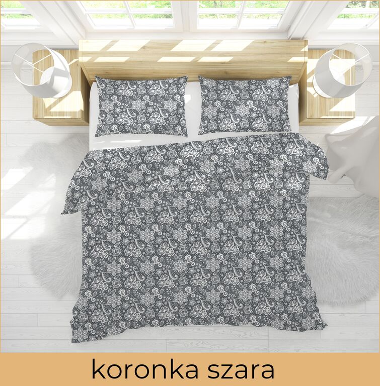 Pościel 140x200cm, 70x80cm, 140g/m2, bawełna 100% koronka szara (3)