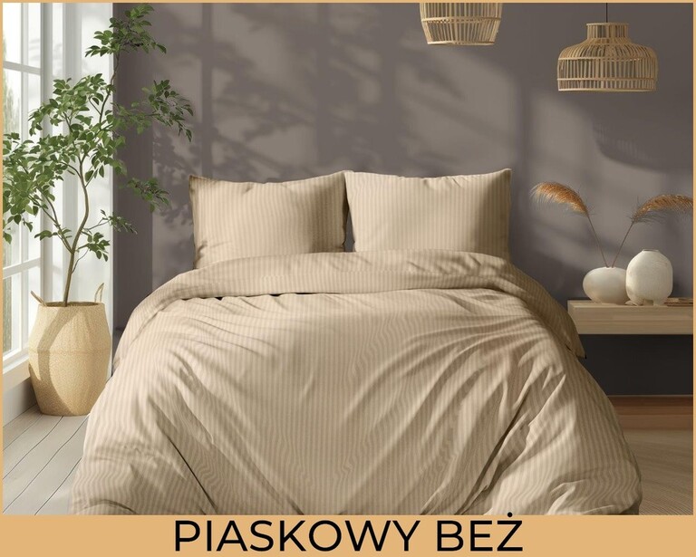 POŚCIEL HOTELOWA 160x200cm ADAMASZEK + 2x POSZEWKI 70X80 PIASKOWY BEŻOWY (2)