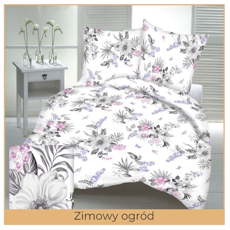 POŚCIEL Z KORY 160x200 + POSZEWKA 70x80 GRUBA POLSKA BAWEŁNA - Zimowy ogród (2)