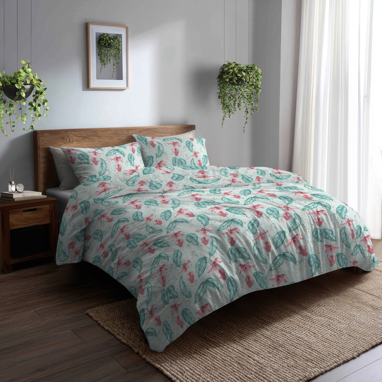 Komplet Pościeli 160x200 + 2x 70x80,  100% Bawełna, 140g/m2, wzór: Kwiat Pustyni Miętowy (6)